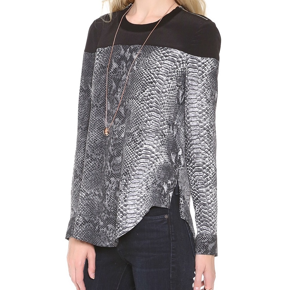 Rebecca Taylor Python-Print Zip-Shoulder Blouse